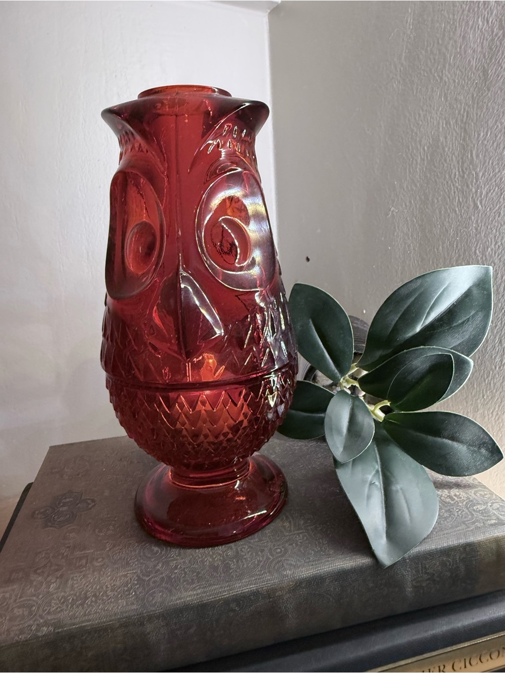 Viking Fairy Glass Owl Red